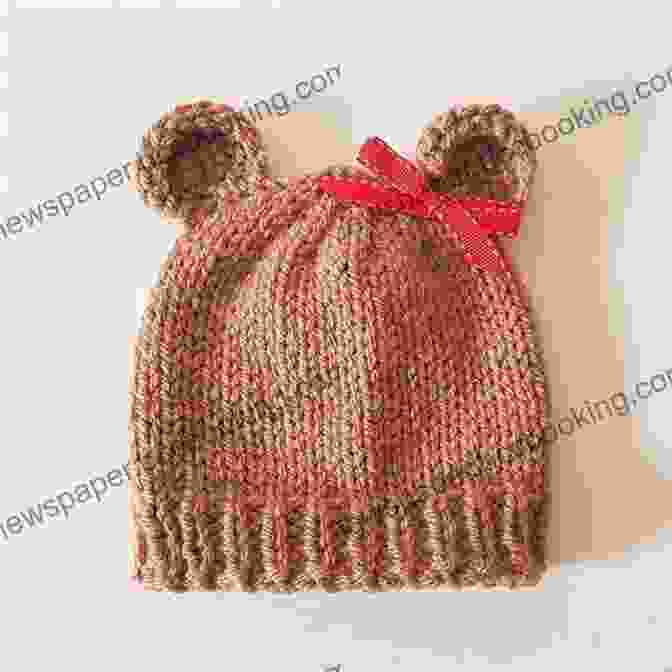 A Knitted Cabled Bear Hat In A Soft Brown Yarn, Featuring Intricate Cable Patterns, Adorable Bear Ears, And Charming Embroidered Eyes And Nose. Cabled Bear Hat Knitting Pattern 6 Sizes Included