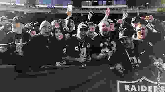 A Passionate Crowd Of Raiders Fans Cheering Enthusiastically In The Stands, Waving Their Iconic Black And Silver Flags. Tales From The Oakland Raiders Sideline: A Collection Of The Greatest Raiders Stories Ever Told