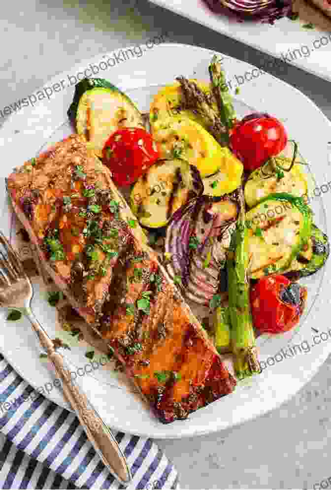 Grilled Salmon Fillet With A Crisp Golden Brown Crust Served With A Medley Of Grilled Vegetables The Healthy Teen Cookbook: Around The World In 80 Fantastic Recipes (Teen Girl Gift)