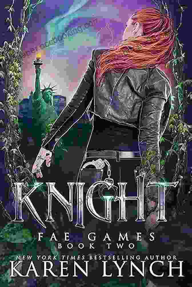 Knight Fae Games Book Cover, Featuring A Woman In A Flowing Gown And A Sword In Her Hand, Surrounded By Fairies Knight (Fae Games 2) Karen Lynch